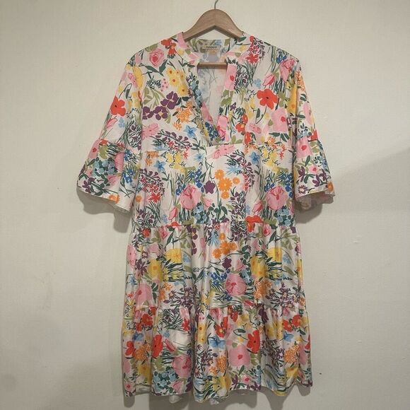 Sunday Up Floral Vneck Dress Mini Size Small Easter Spring Tiered - Picture 1 of 5
